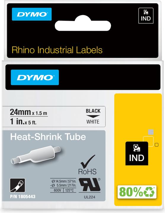 Actual product image Dymo Rhino Heat Shrink Tube 24mm white (2.40 cm, White)