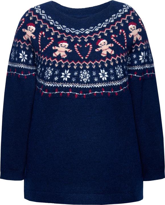 Image du produit Ulla Popken Pull de Noël à motif norvégien, col rond et manches longues (58)