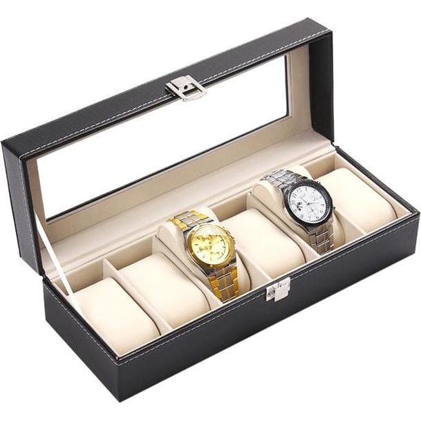 JTI, Uhrenbox + Schmuckaufbewahrung, Luxuriöse Uhrenbox / Uhrenbox für 6 Uhren, Schwarz