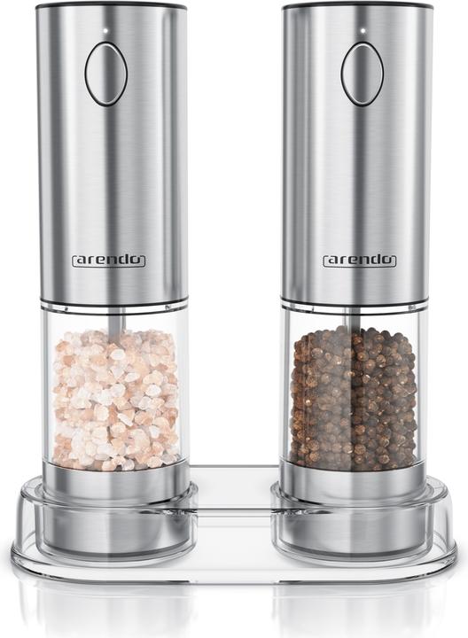 Arendo Salz- und Pfeffermühle 2er Set, Elektrische Salzmühle & Pfeffermühle, stufenlos einstellbar, Akku (Pfeffer, Salz)
