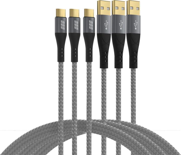 Actual product image EFB Elektronik EFB USB-A to USB-C cable set 60W QC 3A 3x2m gray gold contacts textile jacket (2 m, USB 2.0, 60 W)