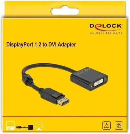 Produktbild Delock Adapter DisplayPort 1.2 Stecker zu DVI Buchse 4K Aktiv schwarz (DVI, 20 cm)