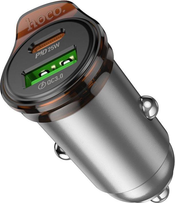Produktbild Hoco ładowarka samochodowa USB A + Typ C + kabel Typ C do Lightning PD QC3.0 43W NZ16A szara