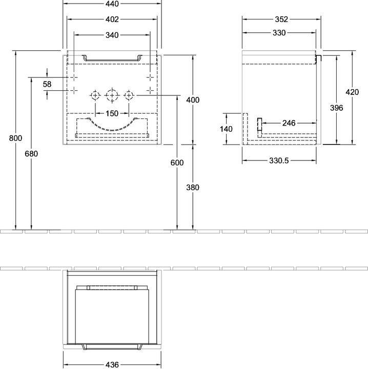 Actual product image Villeroy & Boch V&B vanity unit SUBWAY 2.0 for washbasins 440x420x352mm white matt (44 x 35 x 42 cm)