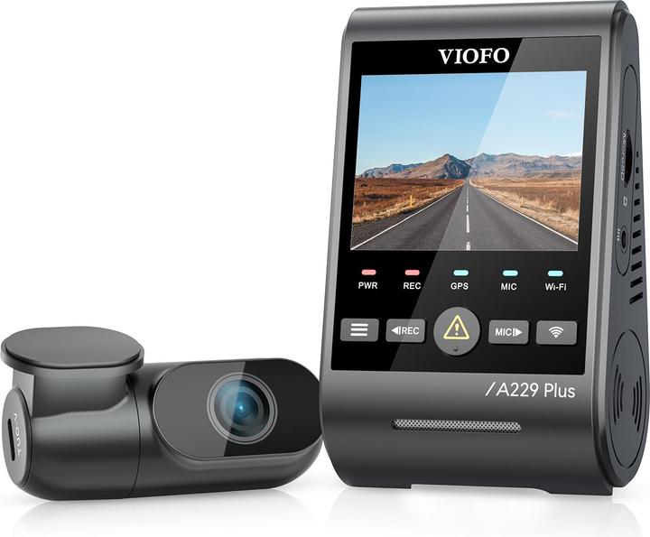 Image du produit Viofo A229 Plus 2CH - Double caméra de recul (Microphone intégré, Récepteur GPS, Écran intégré, Bluetooth, Accéléromètre, Vision nocturne, 2K)