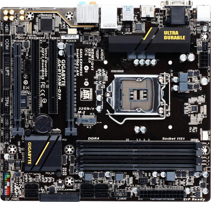 Produktbild Gigabyte Ga-B150m-D3h, Matx, Lga1151 (LGA 1151, Intel B150, mATX)