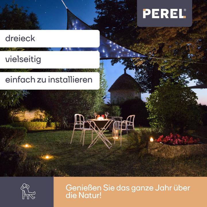 Produktbild Perel SONNENSEGEL MIT LED-STERNENHIMMEL - DREIECKIG - 3.6 x 3.6 x 3.6 m - DUNKELBLAU (3.6 x 3.6 x 3.6 m)