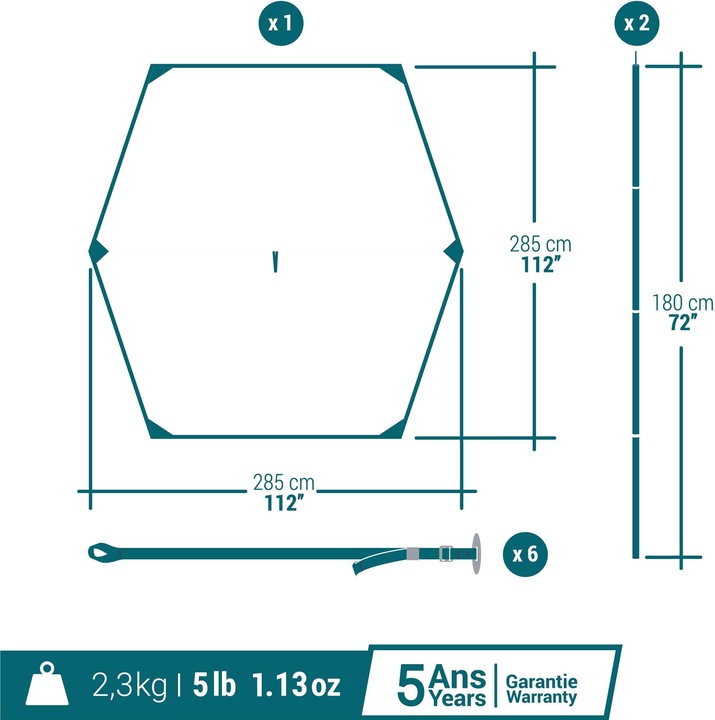 Immagine prodotto Quechua Telo MH100 (L) (Tarp, 2.39 kg, 4 persone)