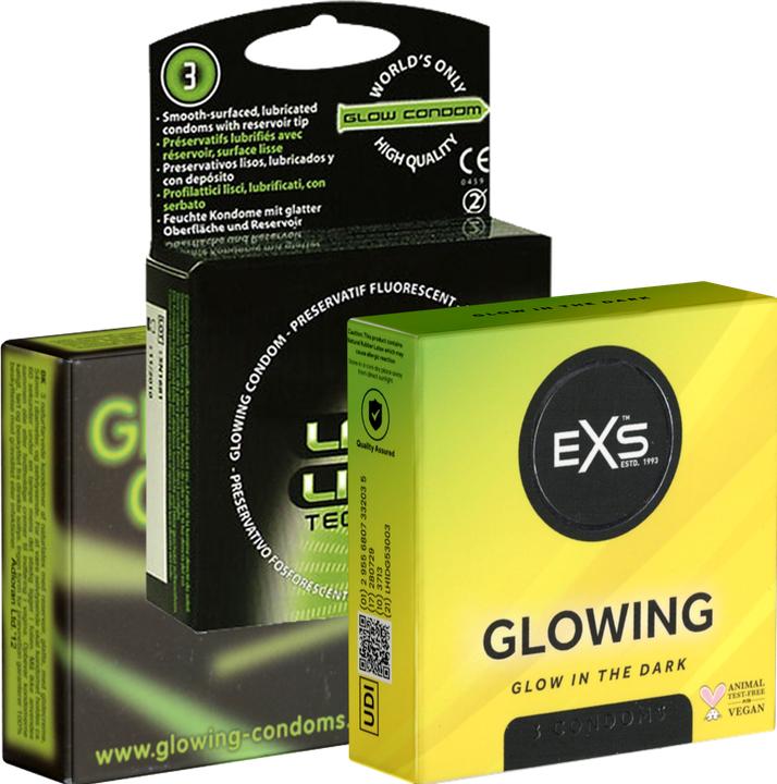 Kondomotheke Glow Mix No.2 - 3x3 glow condoms for more fun in the dark (9 pcs.)