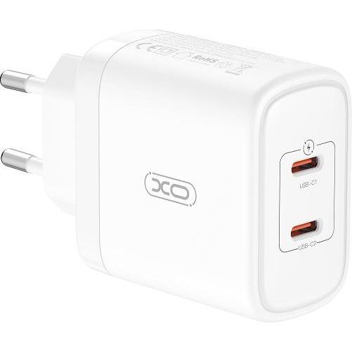 Thumbnail - xO Wandladegerät CE08 PD 50W 2x USB-C weiss + USB-C - Lightning Kabel (50 W), USB Ladegerät, Weiss
