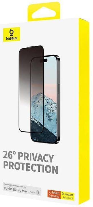 Immagine prodotto Baseus Protezione della privacy Vetro temperato diamante iPhone 15 Pro Max (1 Pezzo/i, Apple iPhone 15 Pro Max)