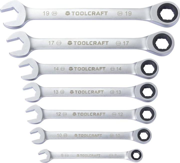 Toolcraft TO-9626412 Ratschen-Einringschlüssel-Satz 7teilig Schlüsselweite (Met (19 mm, 12 mm, 14 mm, 10 mm, 17 mm, 8 mm, 13 mm)