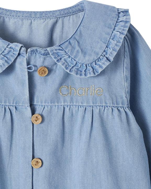 Actual product image Vertbaudet Baby blouse in light denim, customisable (62)