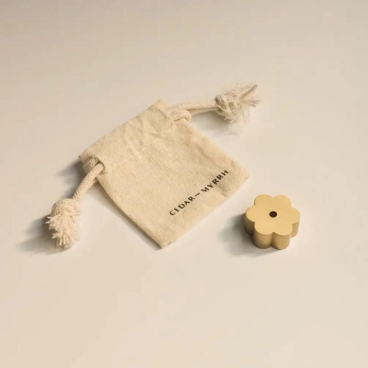 Actual product image Cedar and Myrrh Incense stick holder brass flower