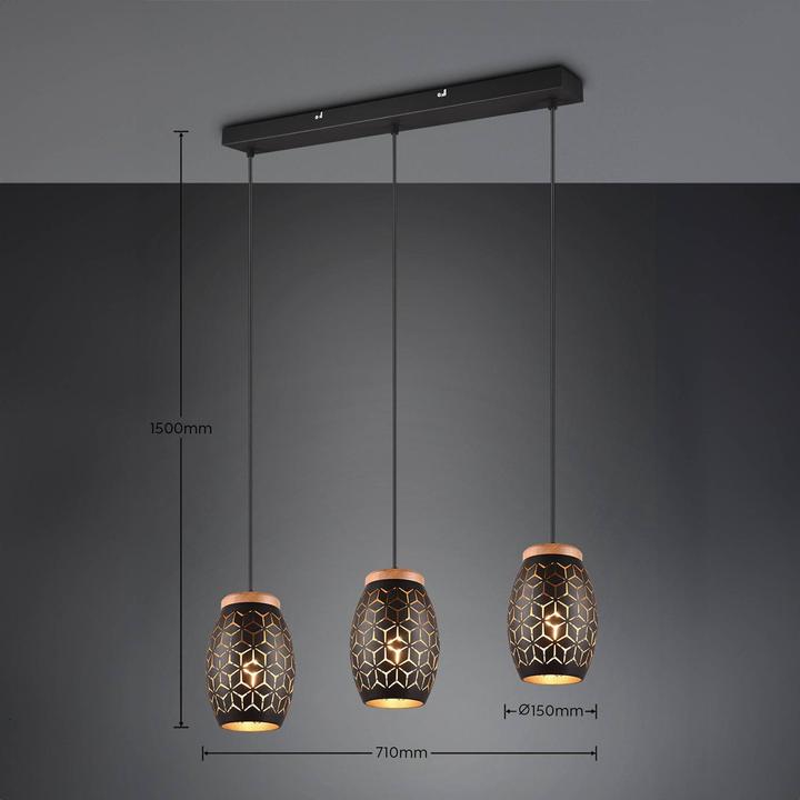 Actual product image Reality Bidar pendant light E27 triple ⌀15cm black-gold height-adjustable (E27)