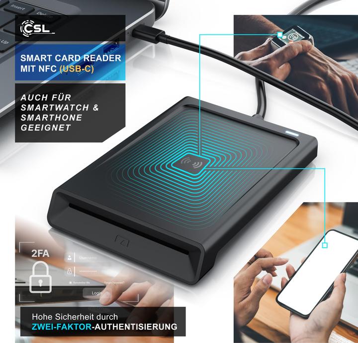 Actual product image CSL Chipkartenleser USB-A Smart Card Reader, NFC, SIM Kartenlesegerät, kompatibel mit Mac OS X, Win 11 (USB)