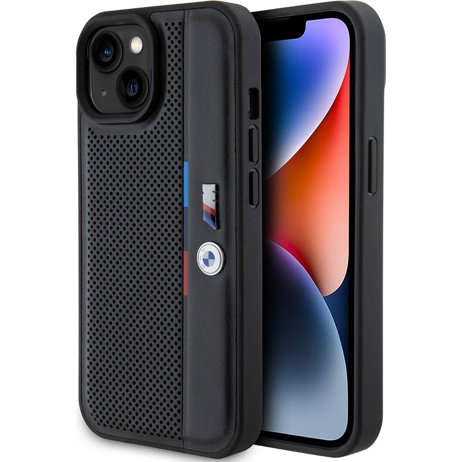 BMW BMHCP15S23PUPVK iPhone 15 / 14 / 13 6.1" czarny/black hardcase Perforated Tricolor Line (Apple iPhone 15), Smartphon...