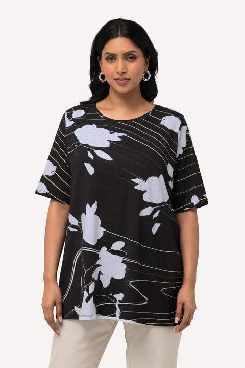 Image du produit Ulla Popken T-shirt en coton Pima. Décolleté rond et manches courtes. Silhouette en A. (46, 48)