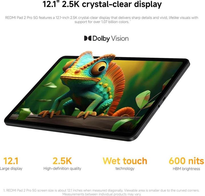 Actual product image Xiaomi Redmi Pad 2 Pro 5G 5G 128 GB - Graphit Grey (5G, 12.10", 128 GB, Dark grey, Graphite gray, Graphite grey)