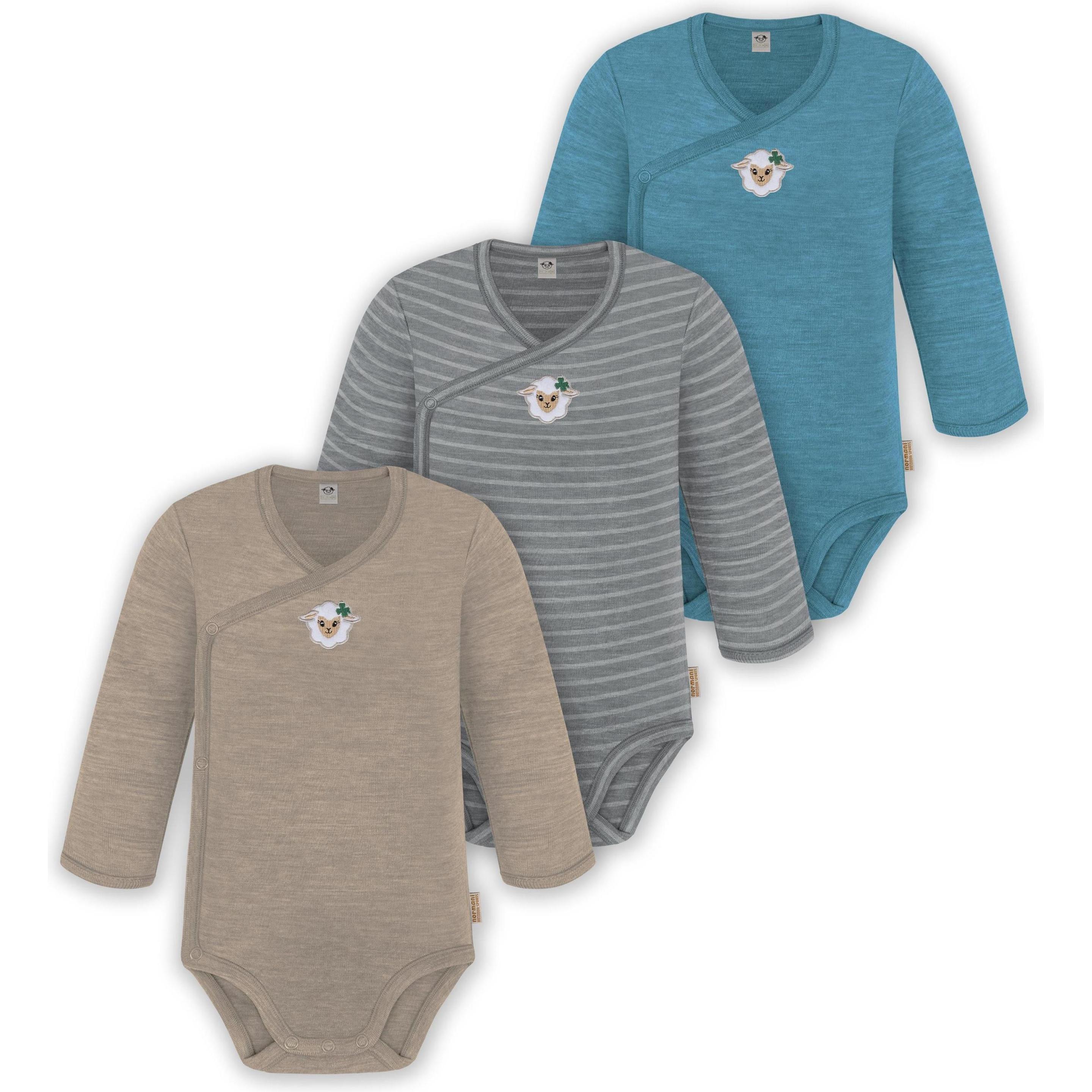 Normani, Herren, Body, 3er Pack Baby Merino Langarm Wickelbody für Junge und Mädchen - 9355, Blau, (50)
