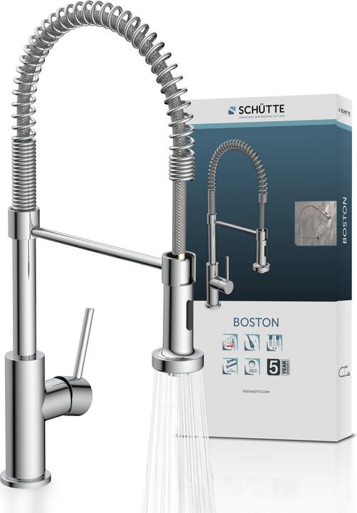 Actual product image Schütte Kitchen tap BOSTON Spiral spring sink mixer Chrome Pull-out spray Swivelling 78580