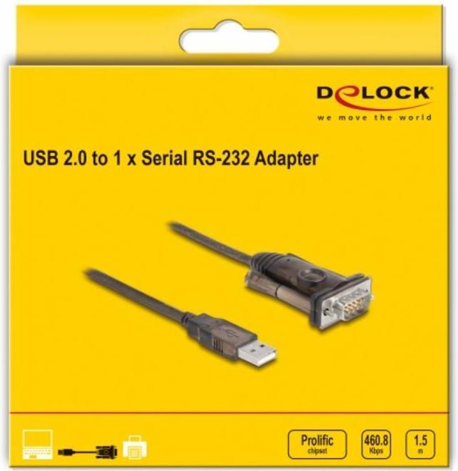 Actual product image Delock Serial adapter 62645 USB type-A to RS-232 with screws (1.50 m, VGA)