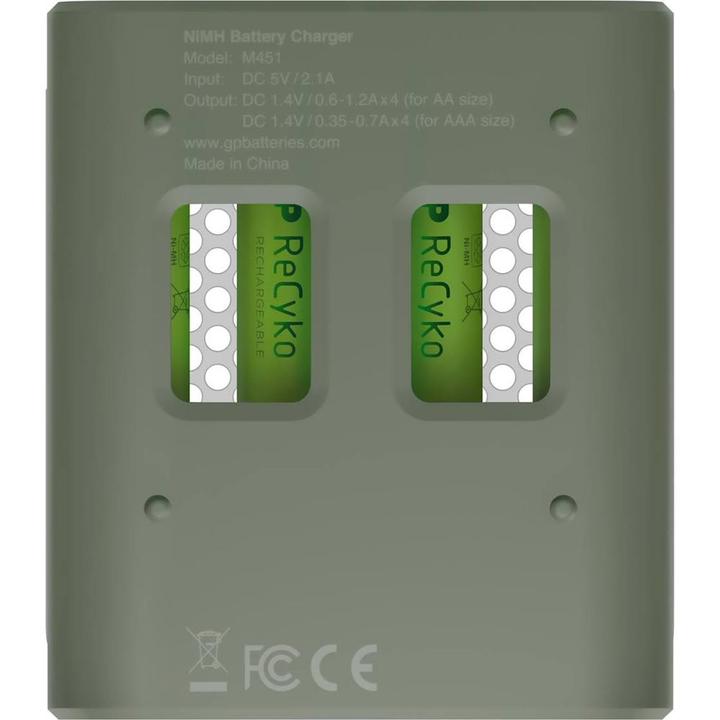 Actual product image GP Batteries ReCyko M451/100 4-Port USB Ladegerät inkl.4xAAA NiMh 950mAh (5 pcs., AAA, 950 mAh, Battery + charger)