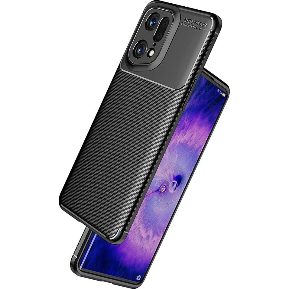 Thumbnail - Screenguard Oppo Find X5 Hülle Carbon Design TPU Case (Oppo Find X5), Smartphone Hülle, Schwarz