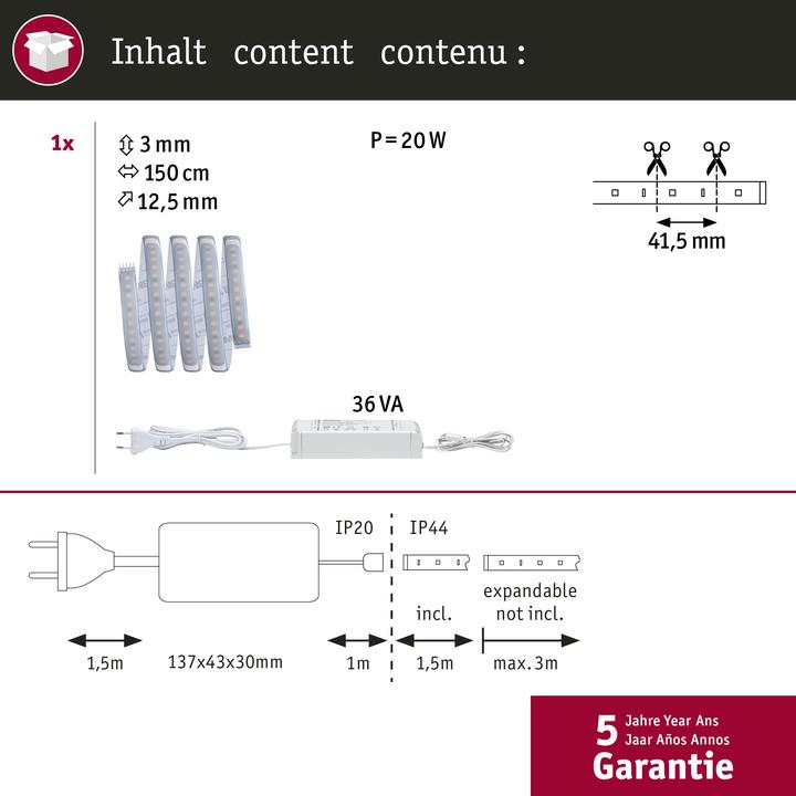 Image du produit Paulmann Kit MaxLED 1000 Stripe (Blanc chaud, 150 cm, Intérieur)