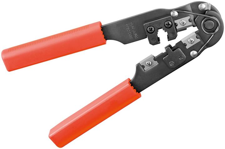 Actual product image FixPoint Crimping pliers for modular plugs incl. cable cutter and wire stripper, red, black (116 mm)