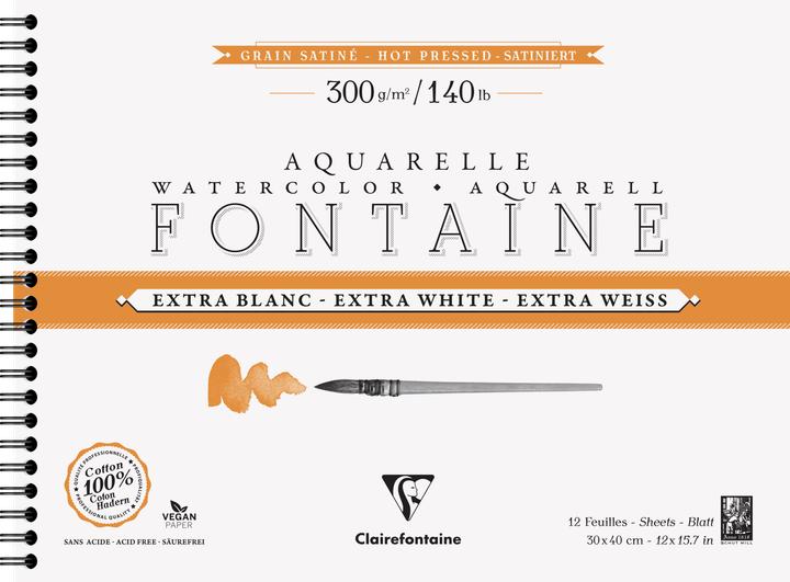 Produktbild Clairefontaine Fontaine, Aquarellpapier extraweiss satiniert/hot pressed, Spiralblock 12 Bogen 300g 30x40 cm - (108 x)