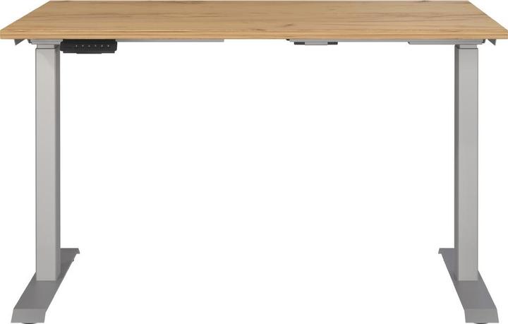 Produktbild Germania JET höhenverstellbarer Schreibtisch navarra-eiche rechteckig, T-Fuss-Gestell silber 120,0 x (120 x 72 cm)