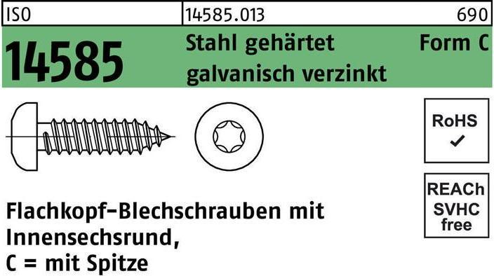 Actual product image Self-tapping screw ISO 14585 with hexagon socket/tip 2.9 x 16 -C-T10 Galvanised steel (2000 Screws per piece)