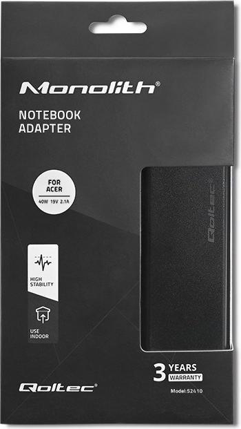 Image du produit Qoltec Adaptateur secteur pour Acer 40W | 19v | 2.1a | 5,5*1,7| + câble d'alimentation (40 W)
