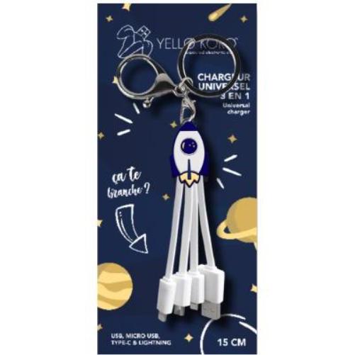 Thumbnail - Yello koko Andy 3-in-1-Kabel USB-C/Micro-USB/Lightning auf USB-A 3A Rakete Schlüsselanhänger-Format (USB 3.2 Gen 1), USB...