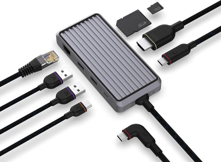 Produktbild Unisynk 8 Port USB-C Hub V2 4K 60 HZ 100QW Grey (USB-C, 8 Ports)