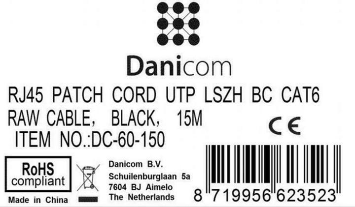Produktbild Dsit CAT6 Netzwerkkabel, U/UTP, 15 meter, Schwarz, 100% Kupfer (U/UTP, CAT6, 15 m)