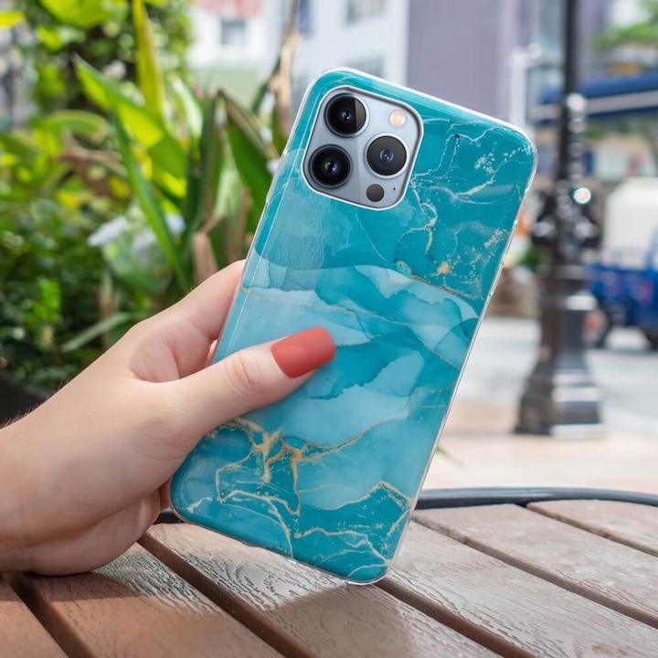 Produktbild Cover-Discount iPhone 15 Pro - Silikon Gummi Case Cyan Marble (Apple iPhone 15 Pro)