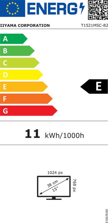 Energie-Label iiyama TFT T1521MSC 38cm TN PCAP (1024 x 768 Pixel, 15")