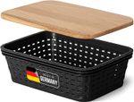 Produktbild Novaliv Aufbewahrungsbox mit Holzdeckel Mini 1L Korb Schwarz in Rattan Design Lebensmittelecht Aufbe (20 x 14 x 7 cm, 1 l)