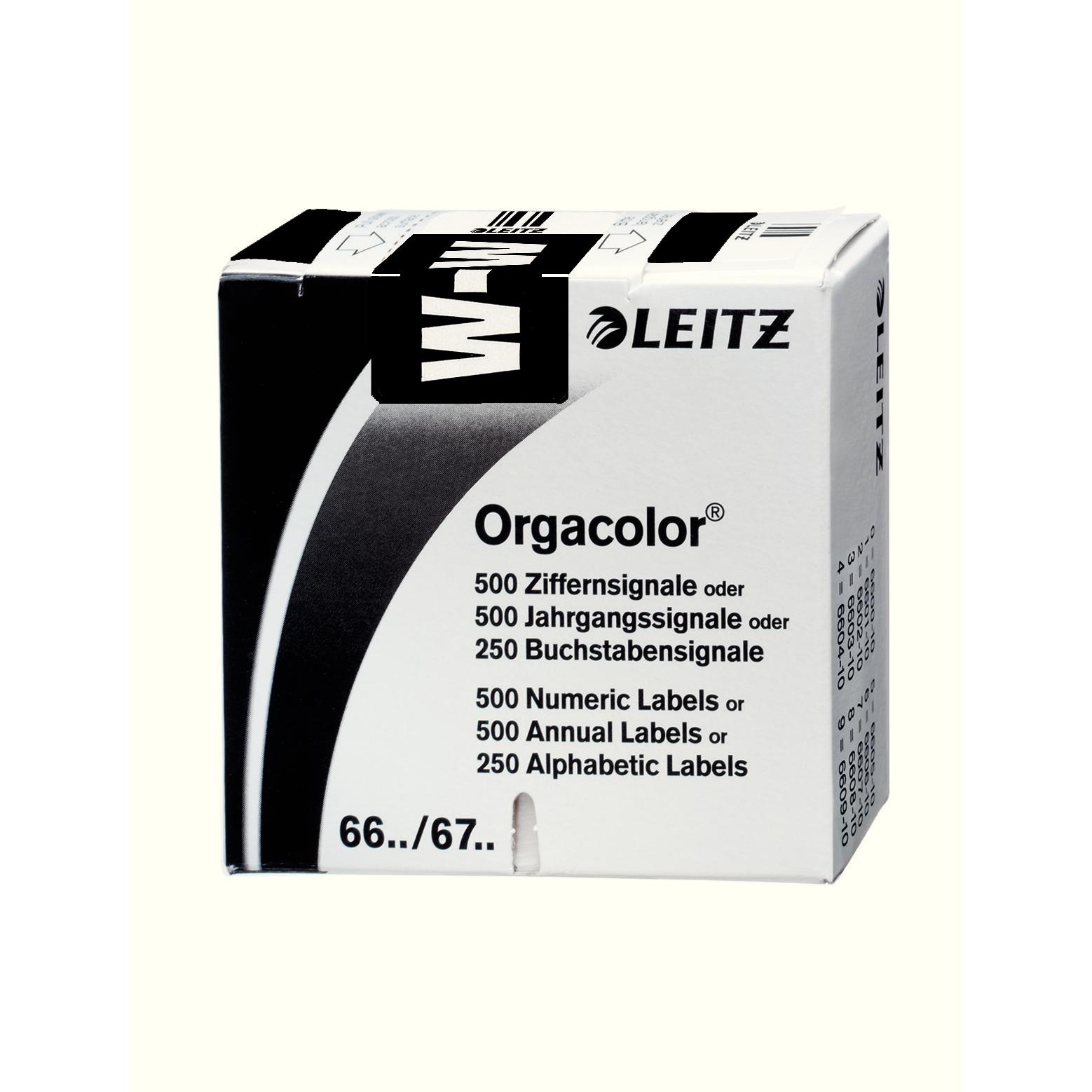 Thumbnail - Leitz, Ordner Zubehör, Buchstabensignal Orgacolor "W", auf Rolle, schwarz Masse: (B)30 x (H)23 mm, auf Trägerbandrolle