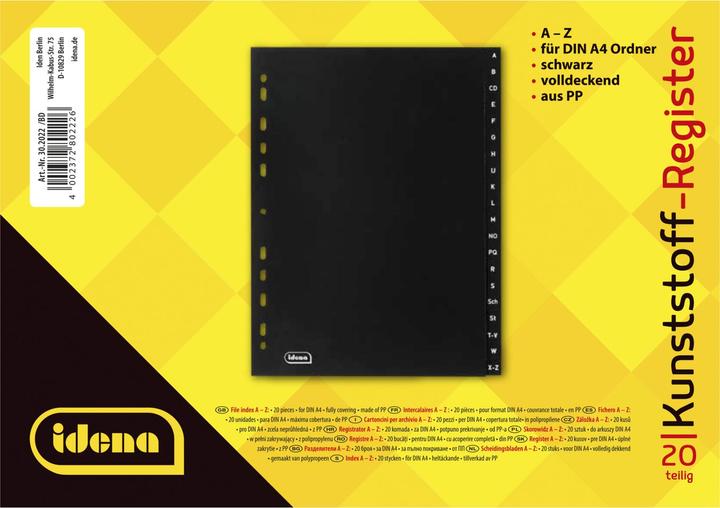 Produktbild Idena Kunststoffregister A4 A bis Z schwarz PP