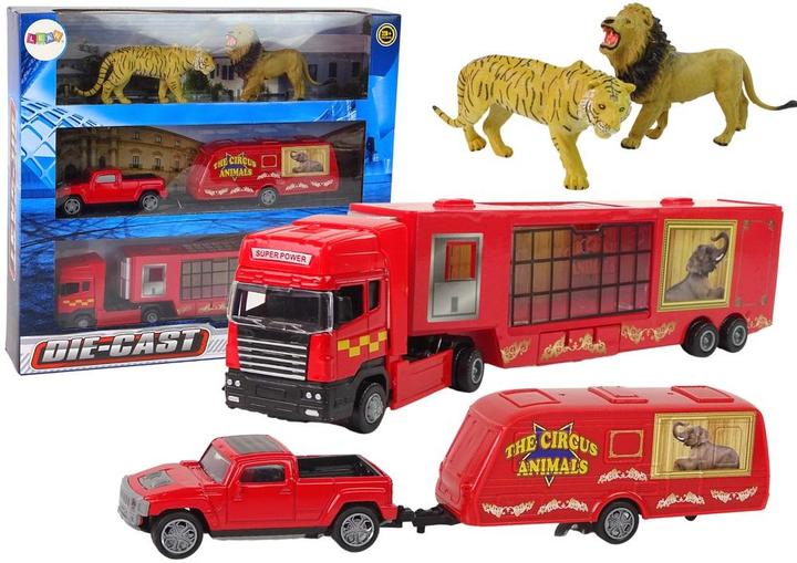Produktbild Lean Toys Zirkustierfahrzeug Stellen Sie den Zirkustierwagen + Auto mit Anhänger ein