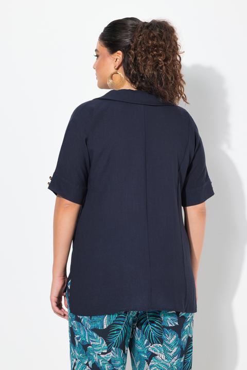 Produktbild Ulla Popken Bluse, Leinenoptik, Oversized, Tellerkragen, Halbarm (46, 48)