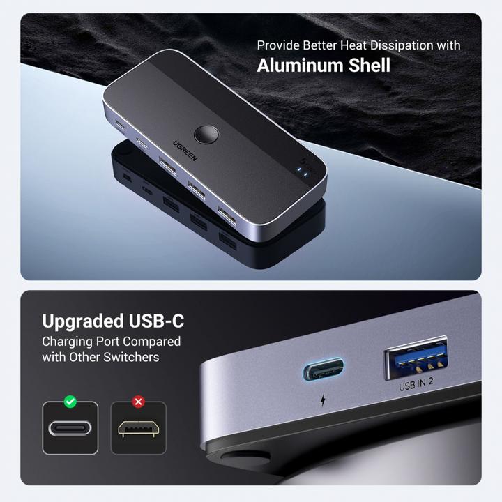 Produktbild Ugreen Przełącznik switch USB 3.0 CM662, 2X4 out (czarny)