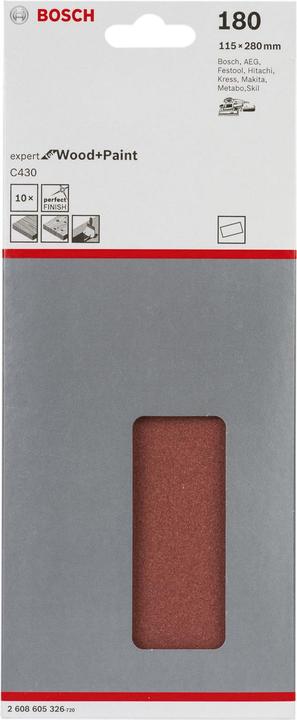 Produktbild Bosch Professional Zubehör Schleifblatt C430, 115 x 280 mm, 180, ungelocht, gespannt, 10er-Pack (180)