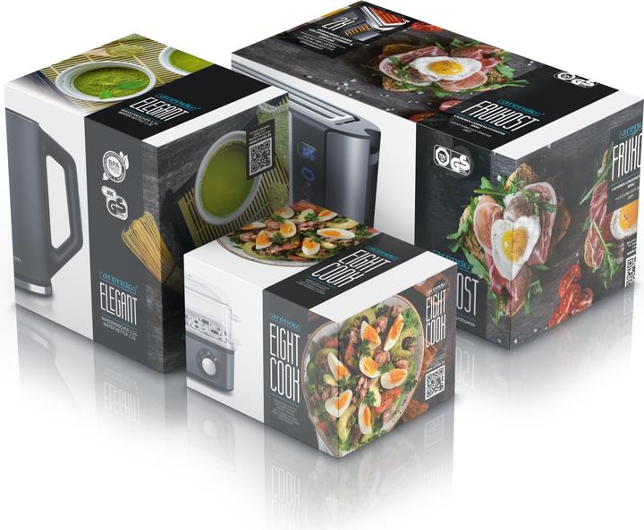Actual product image Arendo Breakfast set, kettle 1.5l temperature selection, 4 slice toaster & egg cooker for 8 eggs, grey (1.50 l)