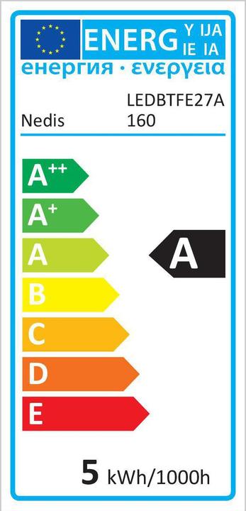Label énergétique Nedis Lampe LED à filament E27 | A160 | 5 W | 280 lm | 2000 K | Dimmable | Blanc chaud | Style rétro | 1 (E27, 280 lm, 1x)