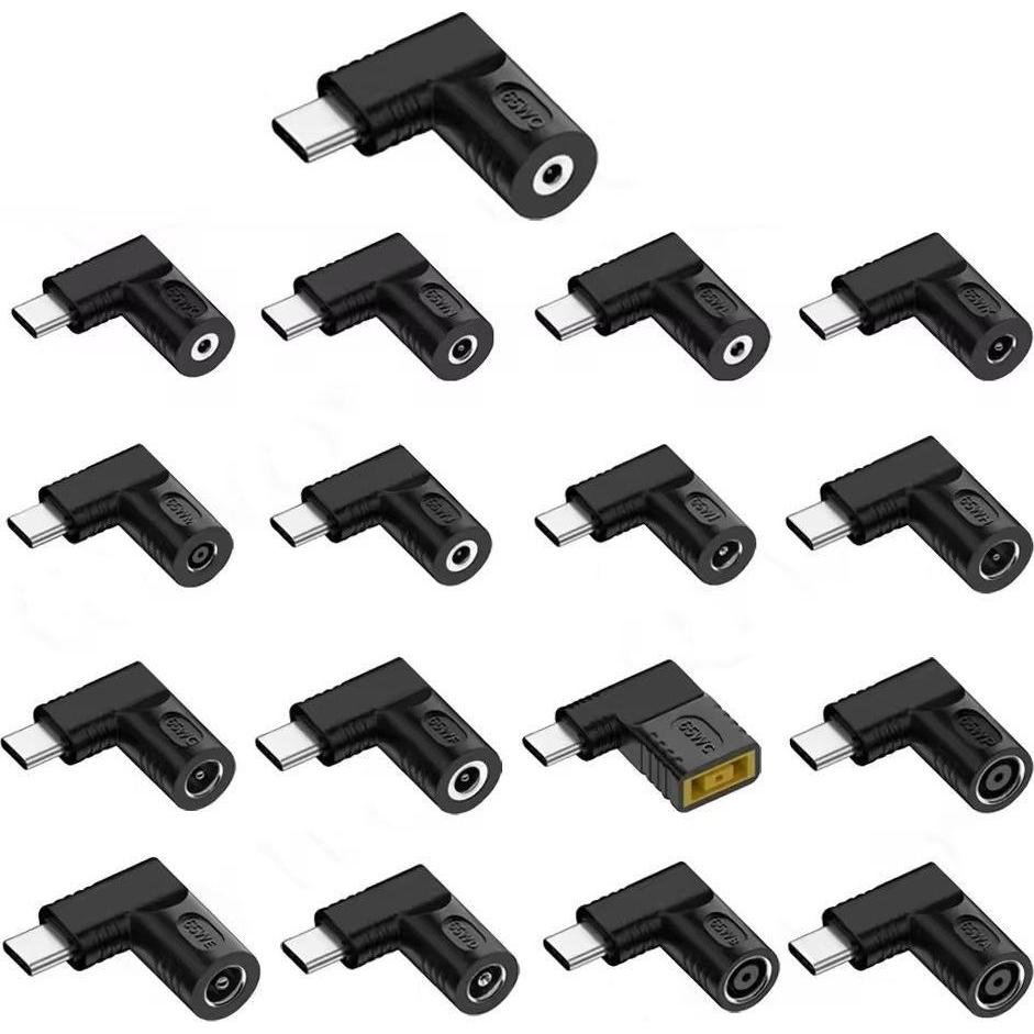 PowerGuard 17-teiliges DC-zu-USB-C Adapter-Set (PD 5V/9V/20V max. 65W) (65 W), Alimentatore per notebook, Nero