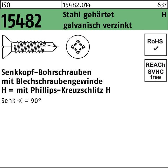 Produktbild Senkbohrschraube ISO 15482 m.Kreuzschlitz-PH ST 3,5 x 19 -H Stahl gehärtet galvanisch verzinkt ga... (1000 Schrauben pro Stück)